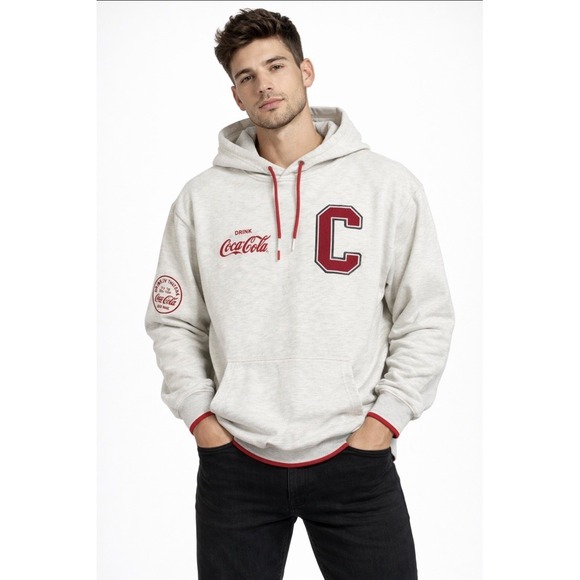 Coca-Cola Tops - Y2K Vtg Coca-Cola Branded Pullover Hoodie Big C Light Heather Gray XL Unisex EUC